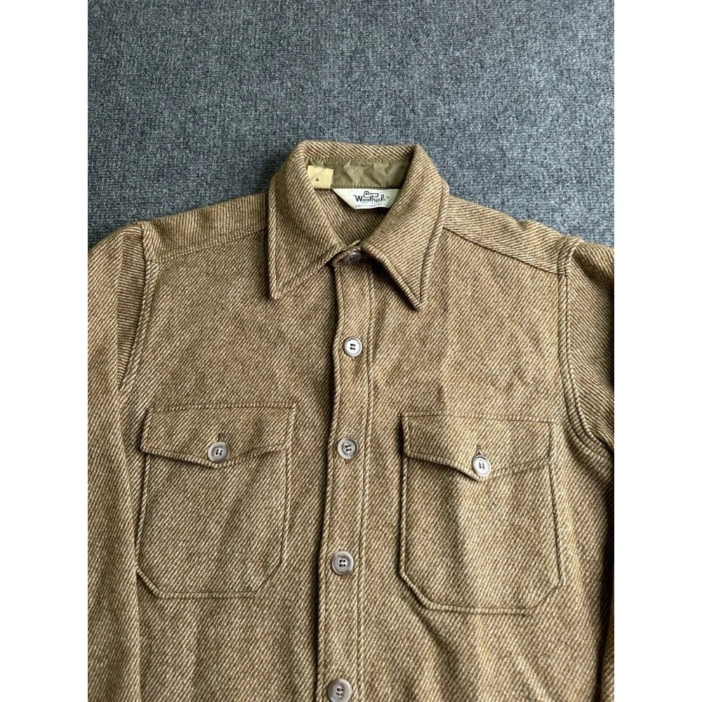 Mens Woolrich Wool Button Up CPO Shirt Jacket Brown Two Pocket, Size L